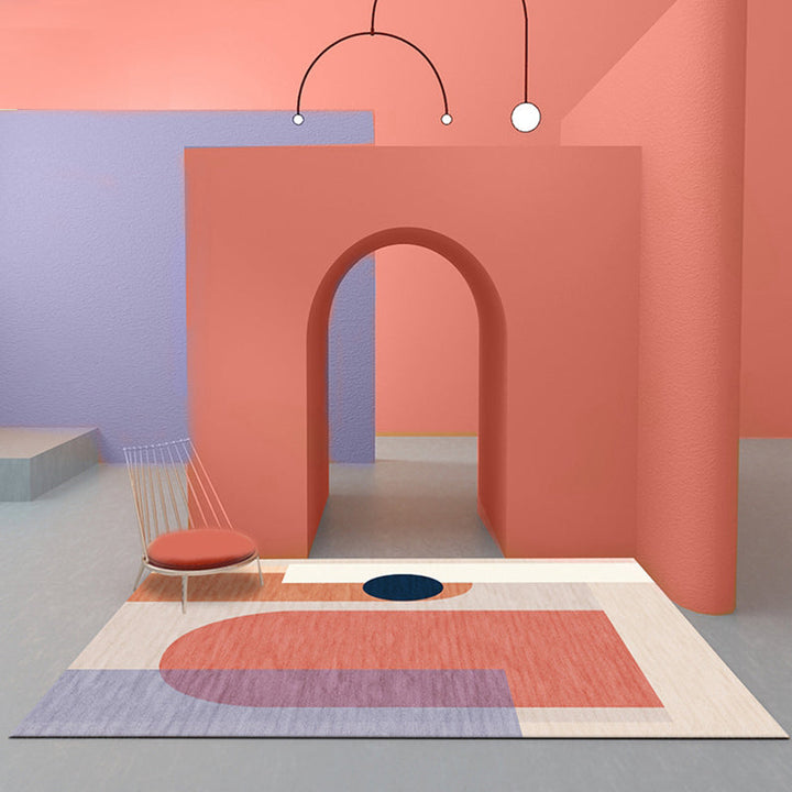 Lisslune | Modernist Color Block Carpet Blue and Orange Polyester Carpet Non-Slip Back Washable Pet Friendly Rug for Home