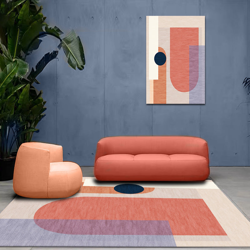 Lisslune | Modernist Color Block Carpet Blue and Orange Polyester Carpet Non-Slip Back Washable Pet Friendly Rug for Home