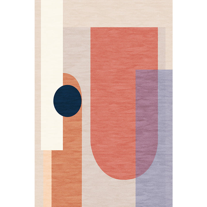 Lisslune | Modernist Color Block Carpet Blue and Orange Polyester Carpet Non-Slip Back Washable Pet Friendly Rug for Home