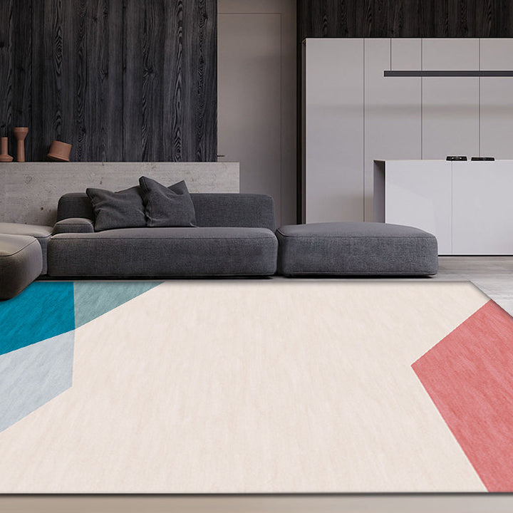 Lisslune | Modernist Color Block Carpet Blue and Orange Polyester Carpet Non-Slip Back Washable Pet Friendly Rug for Home