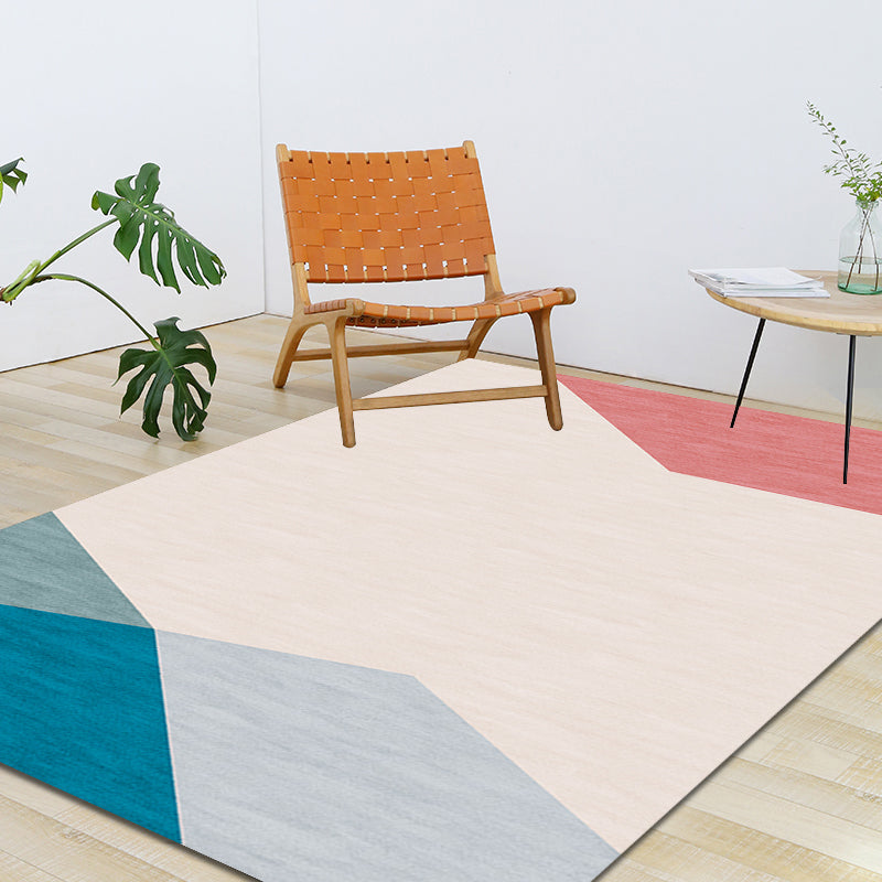 Lisslune | Modernist Color Block Carpet Blue and Orange Polyester Carpet Non-Slip Back Washable Pet Friendly Rug for Home