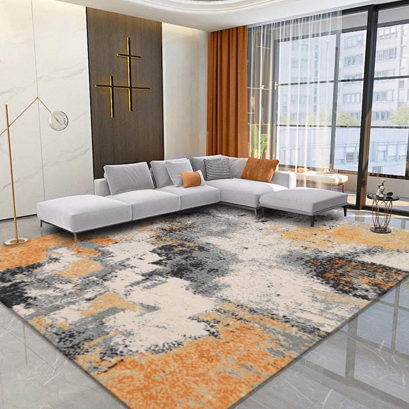 Lisslune | Creative Orange Industrial Carpet Polyester Abstract Carpet Washable Pet Friendly Non-Slip Rug for Living Room