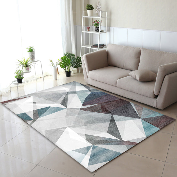 Lisslune | Gray geometric pattern rug polyester modern rug washable non-slip pet-friendly rug for the living room