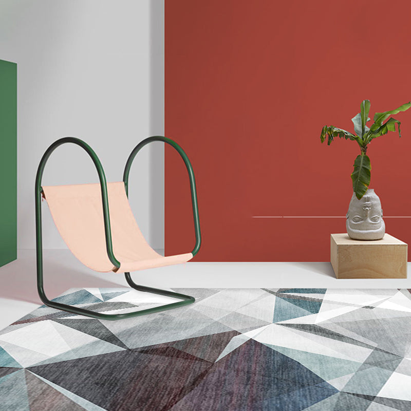 Lisslune | Gray geometric pattern rug polyester modern rug washable non-slip pet-friendly rug for the living room