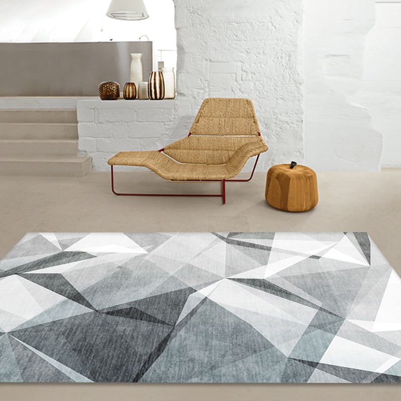 Lisslune | Gray geometric pattern rug polyester modern rug washable non-slip pet-friendly rug for the living room