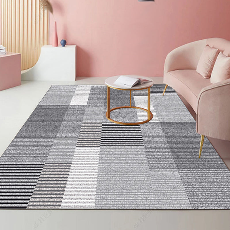 Lisslune | Modernist striped pattern carpet light gray and pink polyester rug non-slip back washable pet-friendly rug for home