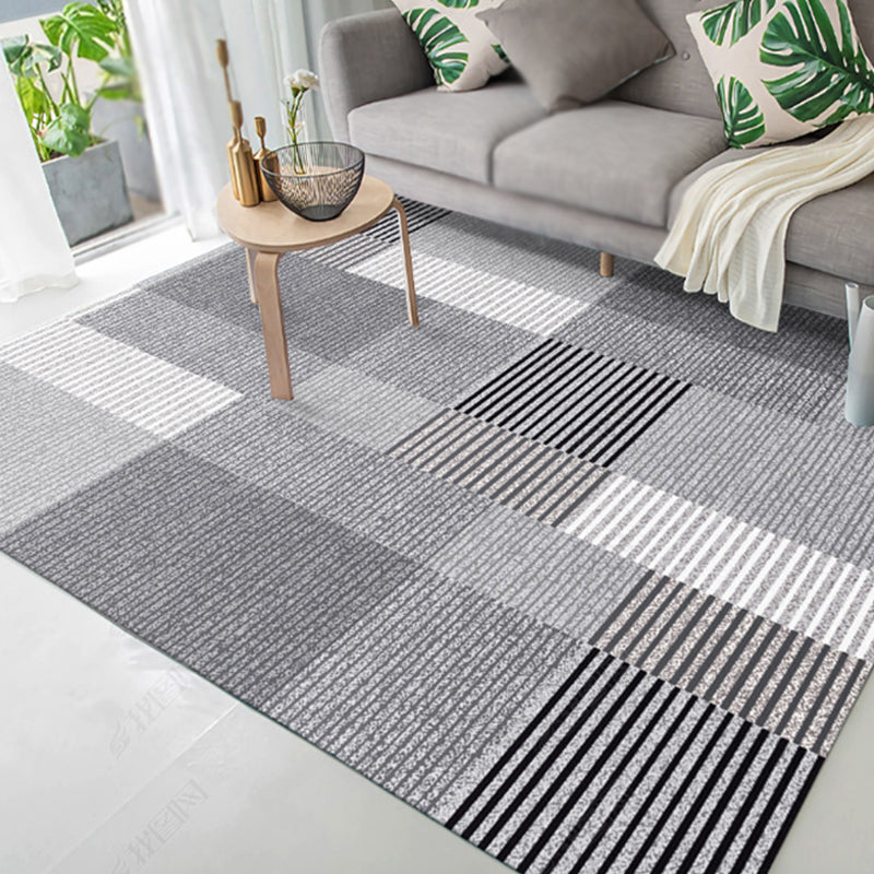 Lisslune | Modernist striped pattern carpet light gray and pink polyester rug non-slip back washable pet-friendly rug for home