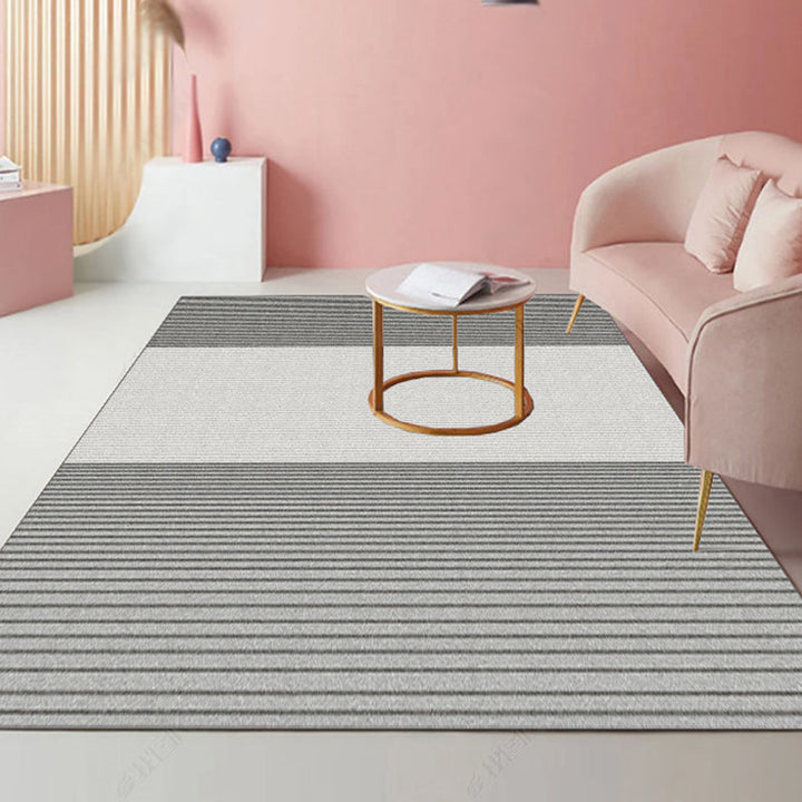 Lisslune | Modernist striped pattern carpet light gray and pink polyester rug non-slip back washable pet-friendly rug for home