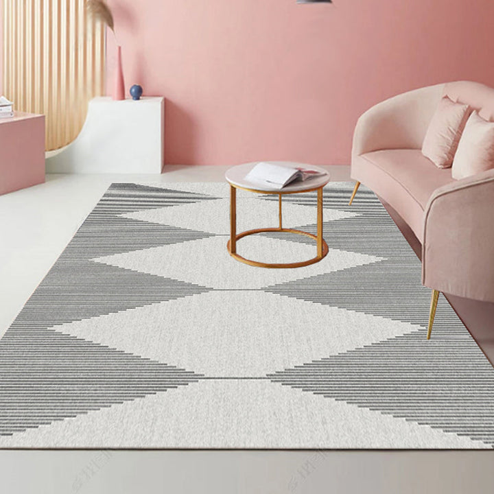 Lisslune | Modernist striped pattern carpet light gray and pink polyester rug non-slip back washable pet-friendly rug for home