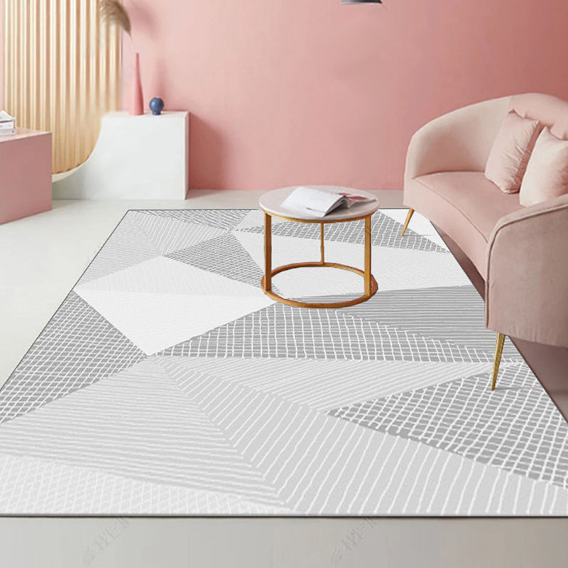Lisslune | Modernist striped pattern carpet light gray and pink polyester rug non-slip back washable pet-friendly rug for home