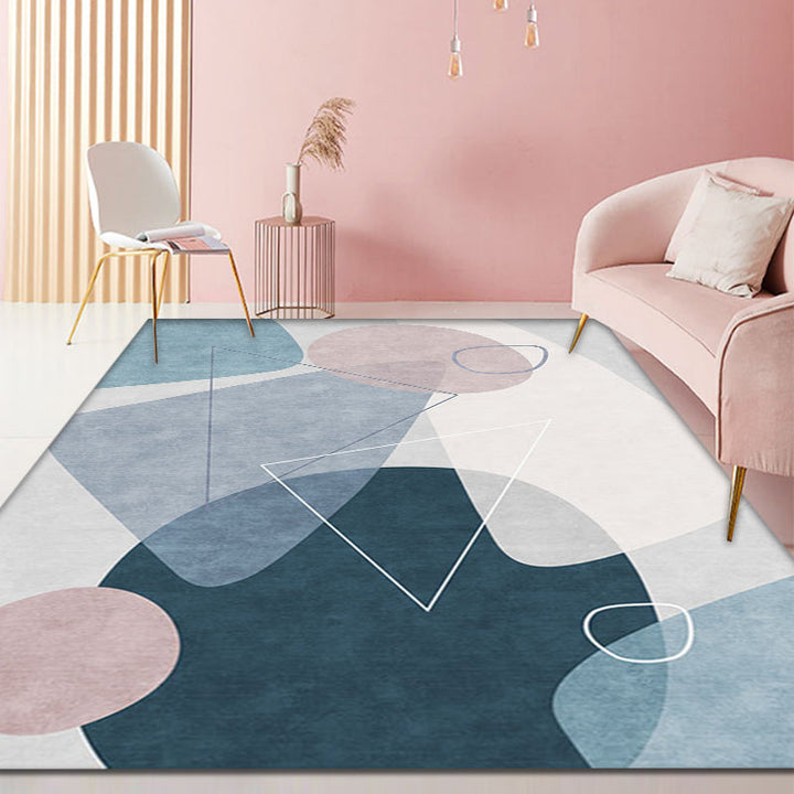 Lisslune | Green and Gray Color Block Carpet Polyester Modern Carpet Washable Non-Slip Pet-Friendly Area Rug for the Living Room