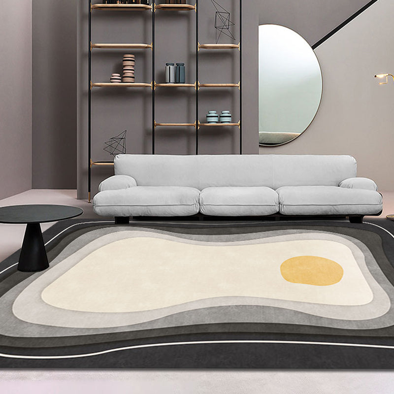 Lisslune | Modernist Color Block Carpet Black and White Polyester Rug Non-Slip Back Washable Pet Friendly Area Rug for Home
