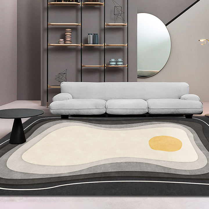 Lisslune | Modernist Color Block Carpet Black and White Polyester Rug Non-Slip Back Washable Pet Friendly Area Rug for Home