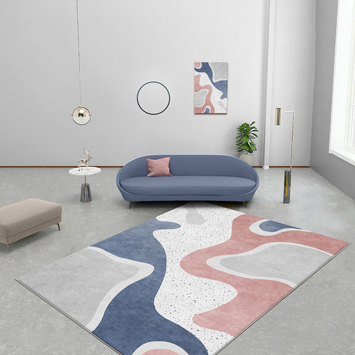 Lisslune | Pink and Blue Color Block Rug Polyester Modern Rug Washable Non-Slip Pet-Friendly Area Rug for the Living Room