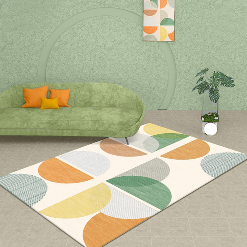 Lisslune | Modernist Geometric Pattern Rug with Strips Multicolor Polyester Rug Non-Slip Back Washable Pet Friendly Carpet for Home