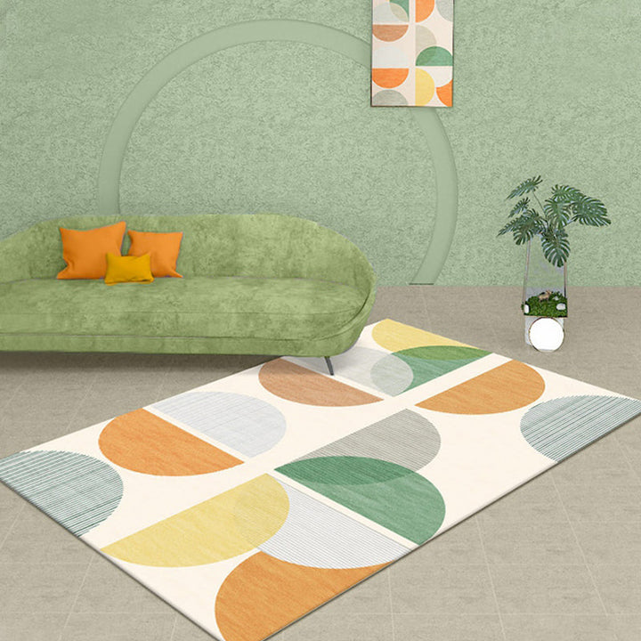 Lisslune | Modernist Geometric Pattern Rug with Strips Multicolor Polyester Rug Non-Slip Back Washable Pet Friendly Carpet for Home