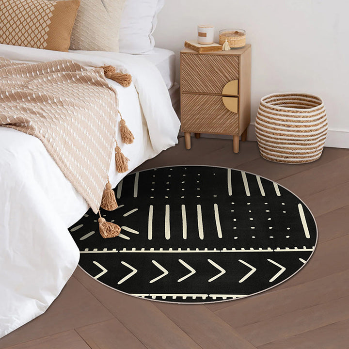 Lisslune | Modernist geometric pattern rug with stripes black and yellow polyester rug non-slip backing washable pet-friendly rug for the bedroom