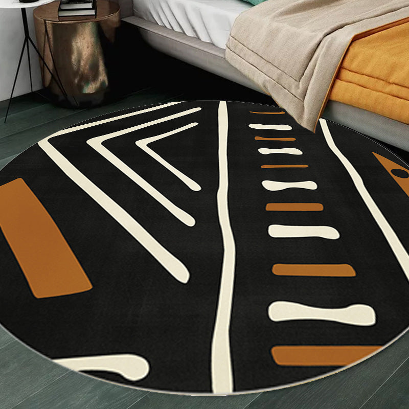 Lisslune | Modernist geometric pattern rug with stripes black and yellow polyester rug non-slip backing washable pet-friendly rug for the bedroom