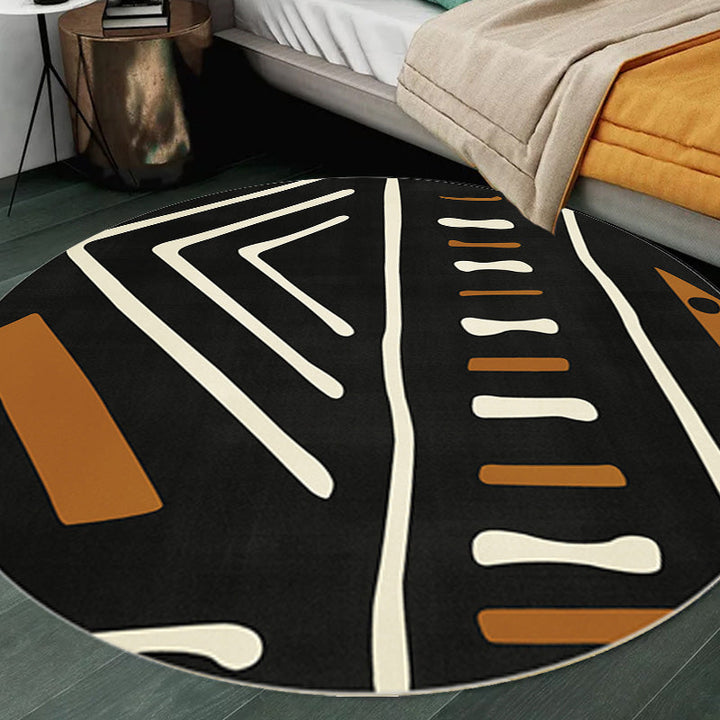 Lisslune | Modernist geometric pattern rug with stripes black and yellow polyester rug non-slip backing washable pet-friendly rug for the bedroom