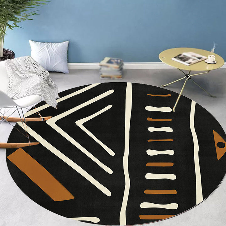 Lisslune | Modernist geometric pattern rug with stripes black and yellow polyester rug non-slip backing washable pet-friendly rug for the bedroom