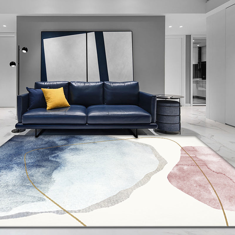 Lisslune | Unique blue modernist carpet Polyester color block rug washable pet-friendly non-slip rug for the living room