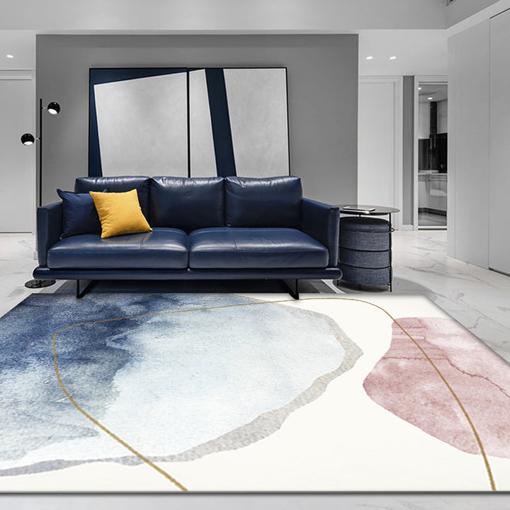 Lisslune | Unique blue modernist carpet Polyester color block rug washable pet-friendly non-slip rug for the living room