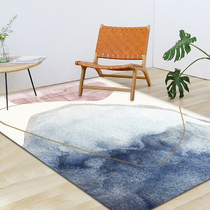 Lisslune | Unique blue modernist carpet Polyester color block rug washable pet-friendly non-slip rug for the living room