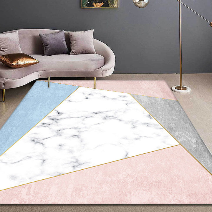 Lisslune | Stylish Modernism Carpet Pink and White Geometric Pattern Carpet Pet Friendly Non-Slip Washable Area Rug for Decoration