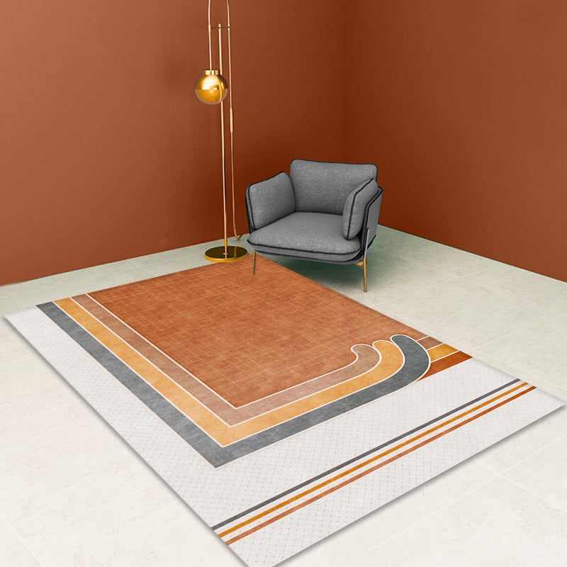 Lisslune | Novelty Geometric Pattern Rug with Checkered Pattern Orange Polyester Rug Non-Slip Back Washable Pet-Friendly Rug for Home
