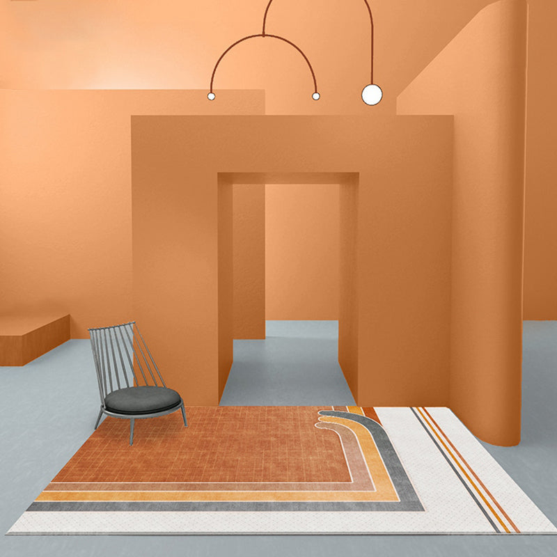 Lisslune | Novelty Geometric Pattern Rug with Checkered Pattern Orange Polyester Rug Non-Slip Back Washable Pet-Friendly Rug for Home