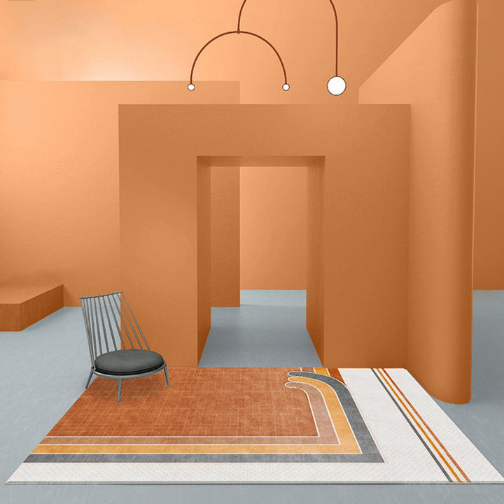 Lisslune | Novelty Geometric Pattern Rug with Checkered Pattern Orange Polyester Rug Non-Slip Back Washable Pet-Friendly Rug for Home