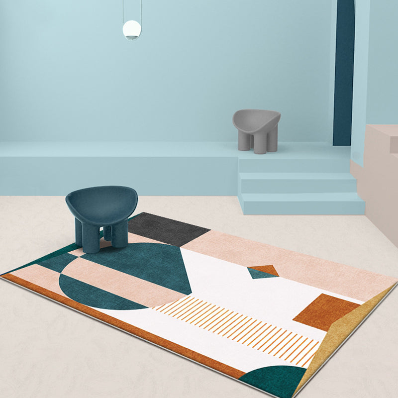 Lisslune | Casual Multicolor Modernist Carpet Polyester Color Block Stripe Pattern Carpet Washable Pet Friendly Non-Slip Carpet for Living Room