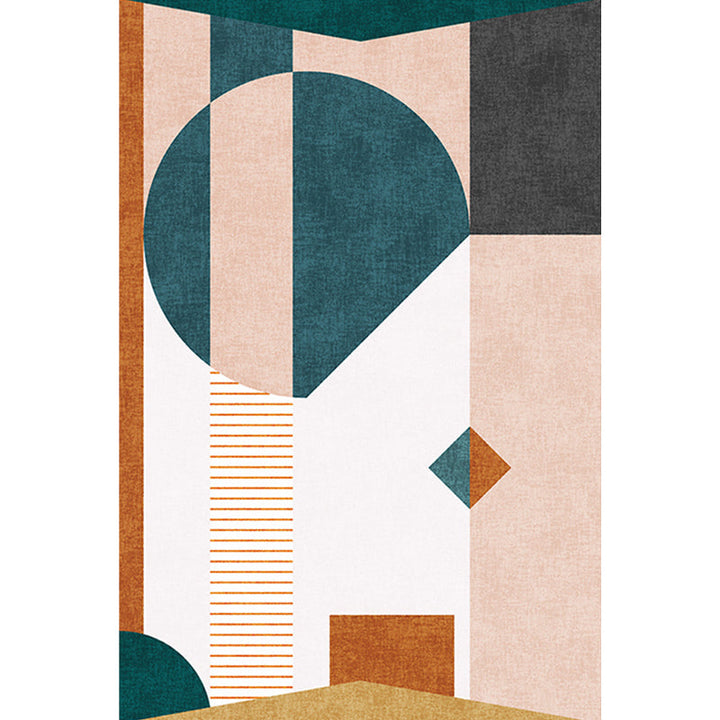 Lisslune | Casual Multicolor Modernist Carpet Polyester Color Block Stripe Pattern Carpet Washable Pet Friendly Non-Slip Carpet for Living Room