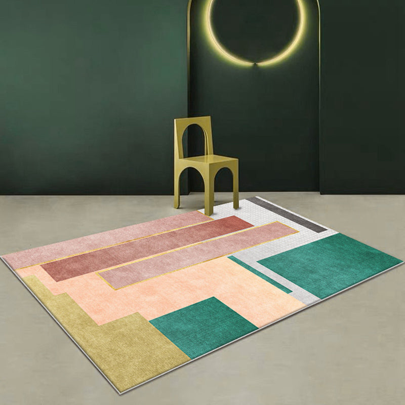 Lisslune | Modern Color Block Area Rug Green and Red Polyester Rug Non-Slip Back Washable Pet Friendly Carpet for Home