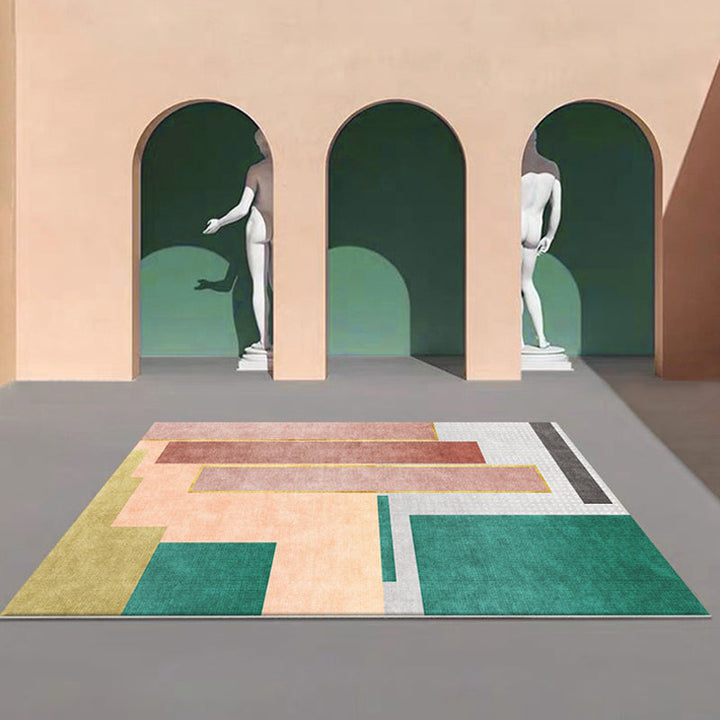 Lisslune | Modern Color Block Area Rug Green and Red Polyester Rug Non-Slip Back Washable Pet Friendly Carpet for Home