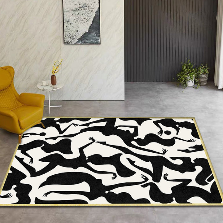 Lisslune | Stylish Nordic Rug Black and White Abstract Rug Pet-Friendly Non-Slip Washable Rug for Decoration