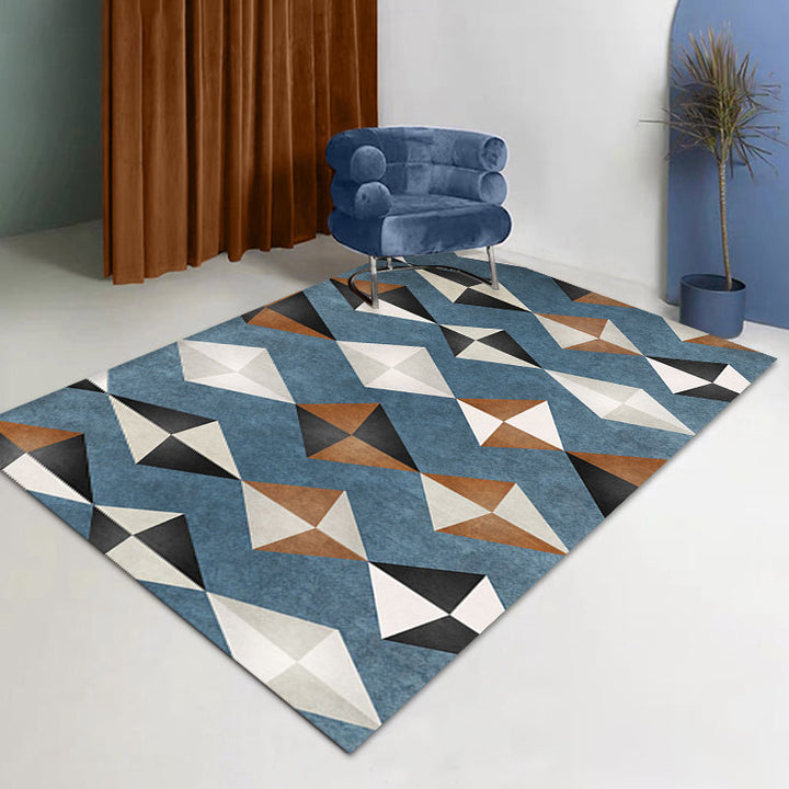 Lisslune | Novelty Geometric Pattern Carpet Blue Polyester Carpet Anti-Slip Back Washable Pet Friendly Area Rug for Home
