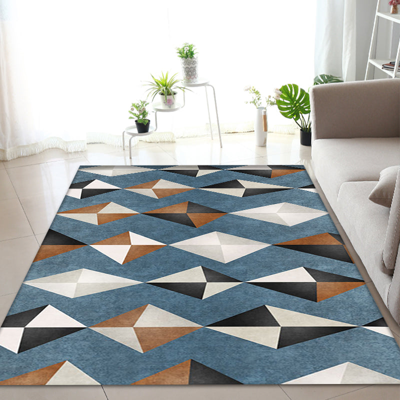 Lisslune | Novelty Geometric Pattern Carpet Blue Polyester Carpet Anti-Slip Back Washable Pet Friendly Area Rug for Home