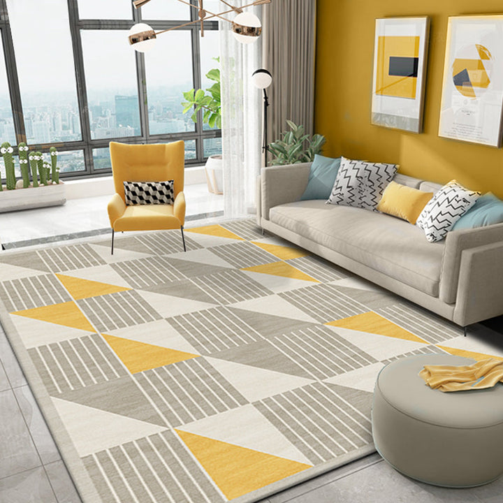 Lisslune | Simple Modernism Rug Yellow Geometric and Striped Pattern Pet-Friendly Non-Slip Washable Rug for Decoration