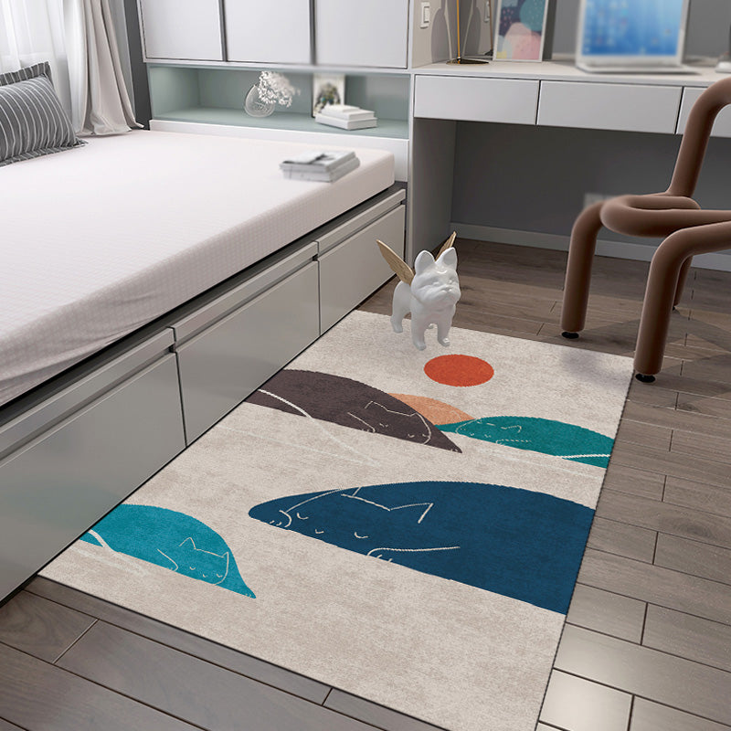 Lisslune | Navy Blue Multi-Pattern Rug Polyester Oriental Rug Washable Non-Slip Pet-Friendly Area Rug for the Living Room