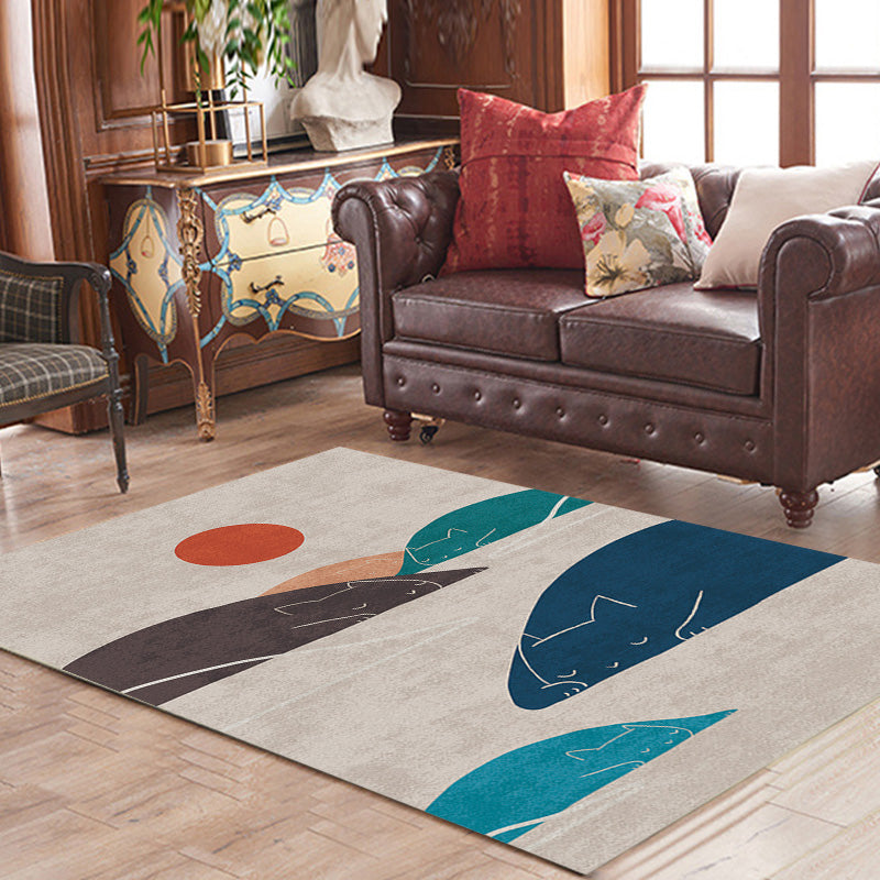Lisslune | Navy Blue Multi-Pattern Rug Polyester Oriental Rug Washable Non-Slip Pet-Friendly Area Rug for the Living Room