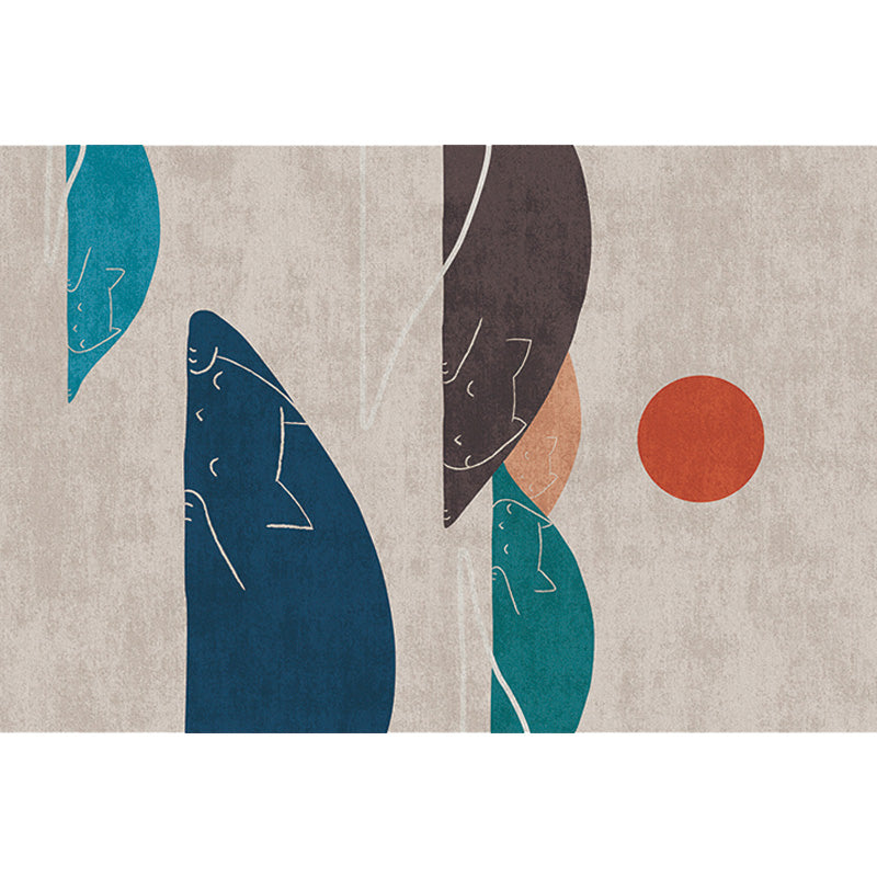 Lisslune | Navy Blue Multi-Pattern Rug Polyester Oriental Rug Washable Non-Slip Pet-Friendly Area Rug for the Living Room