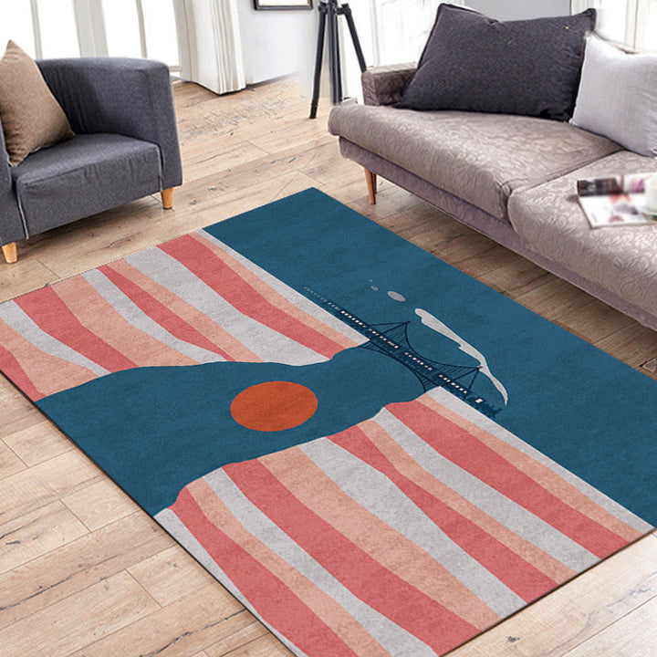 Lisslune | Navy Blue Multi-Pattern Rug Polyester Oriental Rug Washable Non-Slip Pet-Friendly Area Rug for the Living Room