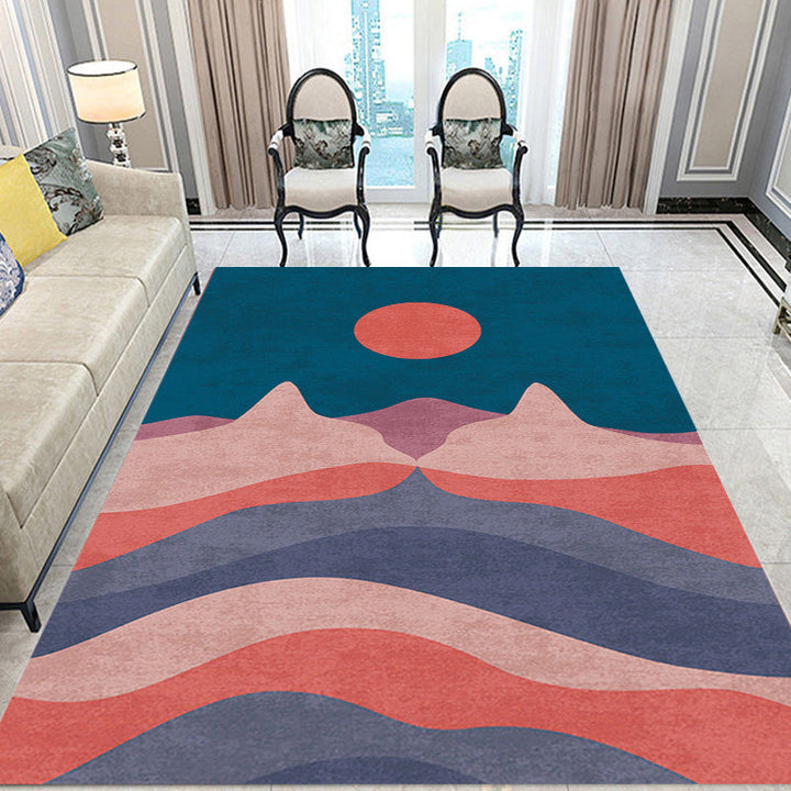 Lisslune | Navy Blue Multi-Pattern Rug Polyester Oriental Rug Washable Non-Slip Pet-Friendly Area Rug for the Living Room