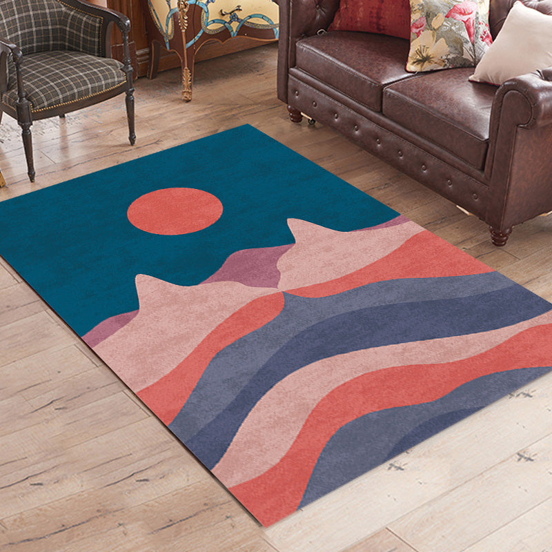 Lisslune | Navy Blue Multi-Pattern Rug Polyester Oriental Rug Washable Non-Slip Pet-Friendly Area Rug for the Living Room
