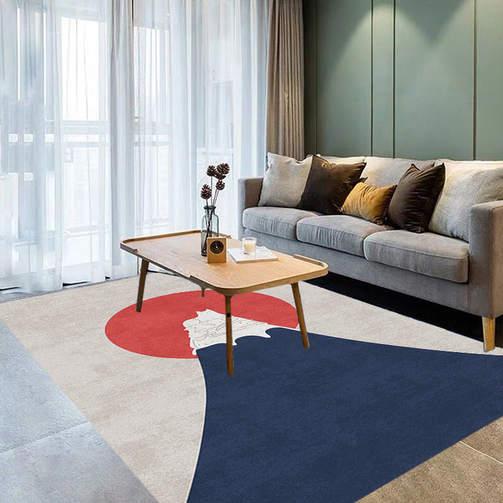 Lisslune | Navy Blue Multi-Pattern Rug Polyester Oriental Rug Washable Non-Slip Pet-Friendly Area Rug for the Living Room