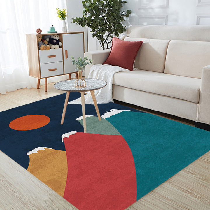 Lisslune | Navy Blue Multi-Pattern Rug Polyester Oriental Rug Washable Non-Slip Pet-Friendly Area Rug for the Living Room