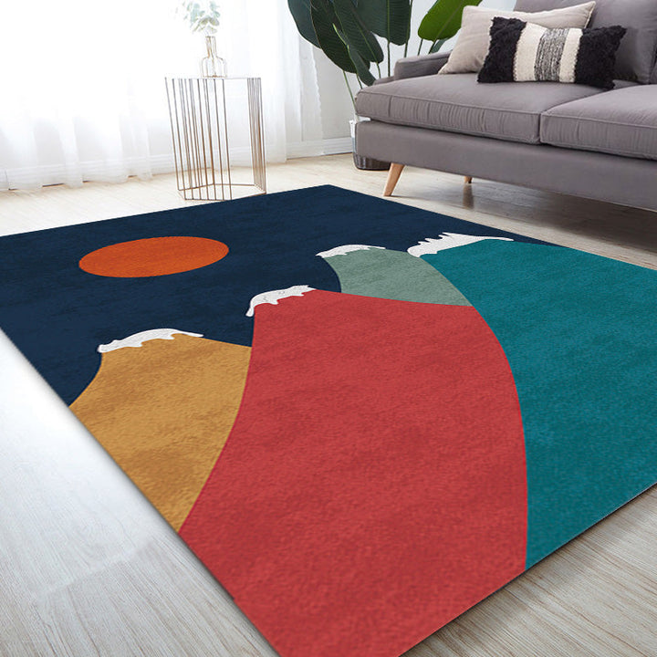 Lisslune | Navy Blue Multi-Pattern Rug Polyester Oriental Rug Washable Non-Slip Pet-Friendly Area Rug for the Living Room
