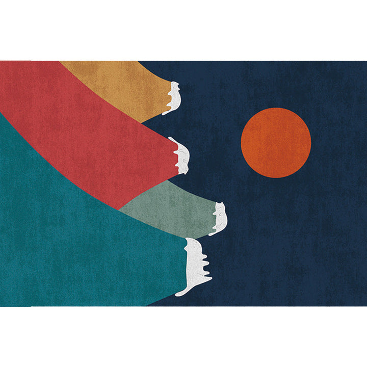 Lisslune | Navy Blue Multi-Pattern Rug Polyester Oriental Rug Washable Non-Slip Pet-Friendly Area Rug for the Living Room