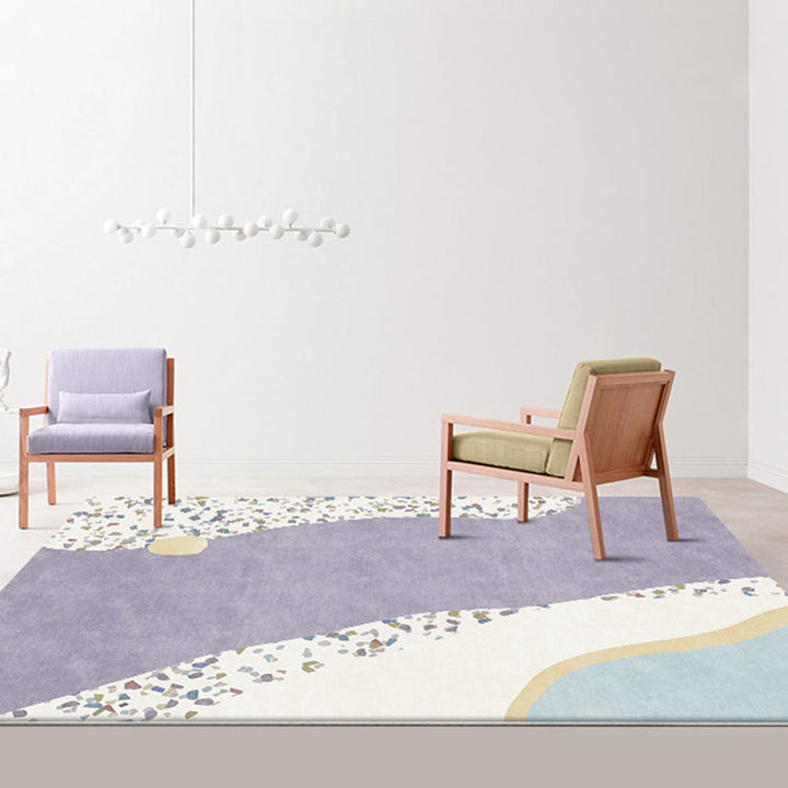 Lisslune | Purple Edged Carpet Polyester Modern Carpet Washable Non-Slip Pet-Friendly Area Rug for the Living Room